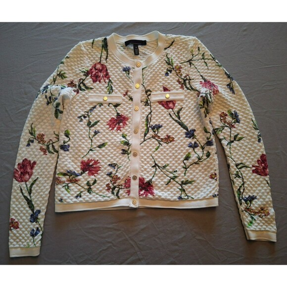 White House Black Market Women’s Pretty Floral Button Up Cardigan Size Medium, M - Picture 1 of 7
